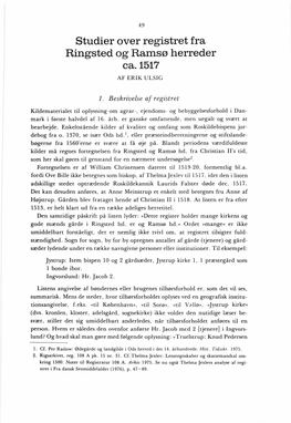 Studier Over Registret Fra Ringsted Og Ramsø Herreder Ca. 1517 AF ERIK ULSIG