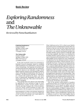 Exploring Randomness and the Unknowable Reviewed by Panu Raatikainen