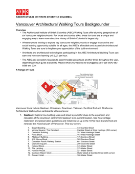 Vancouver Architectural Walking Tours Backgrounder