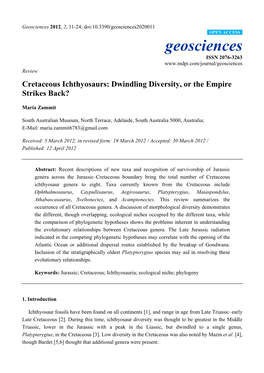 Cretaceous Ichthyosaurs: Dwindling Diversity, Or the Empire Strikes Back?