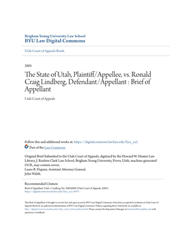 The State of Utah, Plaintiff/Appellee, Vs. Ronald Craig Lindberg