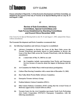 Review of Sub-Committees, Advisory Committees, Special Committees and Task Forces Established by Standing Committees and Council Since December 2000