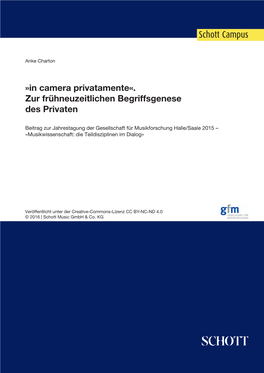 In Camera Privatamente«. Zur Frühneuzeitlichen Begriffsgenese Des Privaten