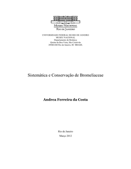 Sistemática E Conservação De Bromeliaceae