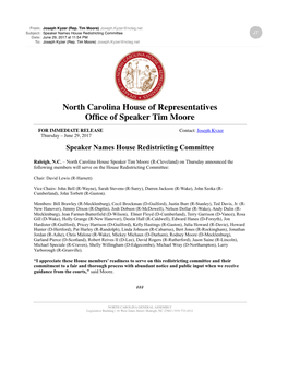 Speaker Names House Redistricting Committee Date: June 29, 2017 at 11:54 PM To: Joseph Kyzer (Rep