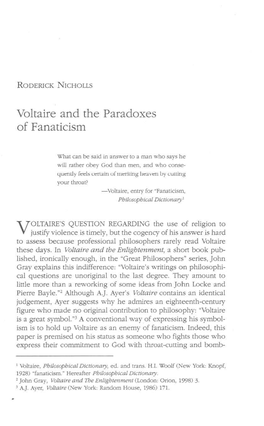 Voltaire and the Paradoxes of Fanaticism