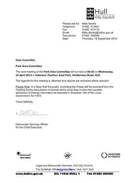 Legal and Democratic Services, Hull City Council, the Guildhall, Alfredpage Gelder 1 of Street,78 Hull, HU1 2AA DX: 11934 HULL 1 Tel: 01482 300300