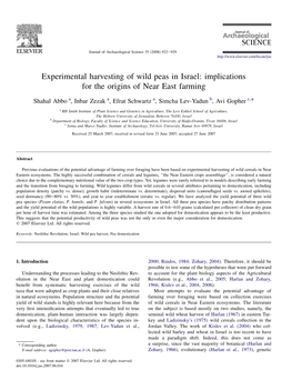 Experimental Harvesting of Wild Peas in Israel: Implications for the Origins of Near East Farming