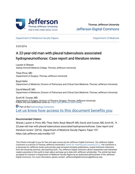 A 22-Year-Old Man with Pleural Tuberculosis Associated Hydropneumothorax: Case Report and Literature Review