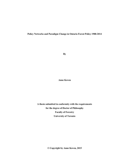 Policy Networks and Paradigm Change in Ontario Forest Policy 1988-2014