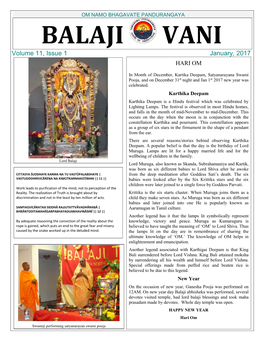 OM NAMO BHAGAVATE PANDURANGAYA BALAJI VANI Volume 11, Issue 1 January, 2017
