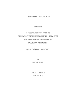 The University of Chicago Freedom a Dissertation