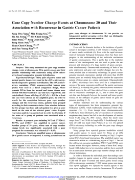 Gene Copy Number Change Events at Chromosome 20 and Their Association with Recurrence in Gastric Cancer Patients