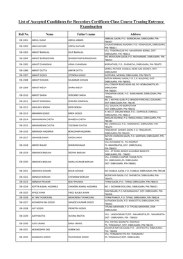 List of Accepted Candidates for Recorders Certificate Class Course Traning Entrence Examination