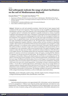 Soil Arthropods Indicate the Range of Plant-Facilitation on the Soil of Mediterranean Drylands