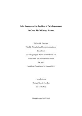 Solar Energy and the Problem of Path Dependency in Costa Rica's