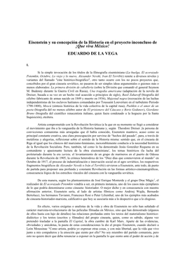 Eisenstein Y Su Concepción De La Historia En El Proyecto Inconcluso De ¡Que Viva México! EDUARDO DE LA VEGA