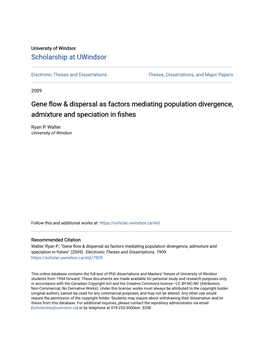 Gene Flow & Dispersal As Factors Mediating Population Divergence