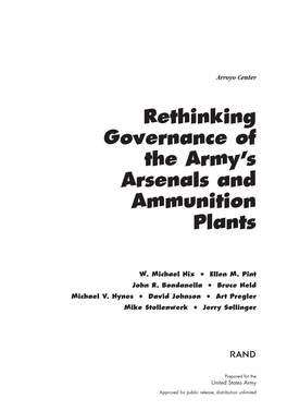 Rethinking Governance of the Army's Arsenals and Ammunition Plants