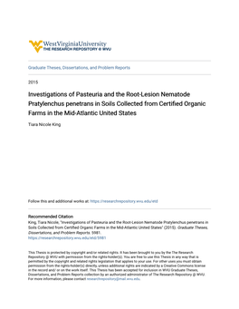 Investigations of Pasteuria and the Root-Lesion Nematode Pratylenchus Penetrans in Soils Collected from Certified Organic Farms in the Mid-Atlantic United States