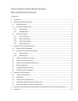 Tamiz Shahar Solid Waste Project Non-Technical Summary Contents