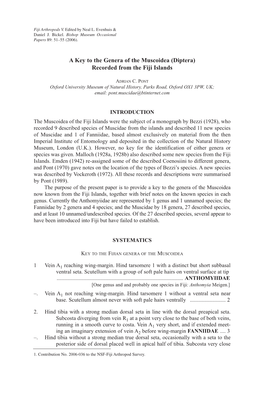 A Key to the Genera of the Muscoidea (Diptera) Recorded from the Fiji Islands