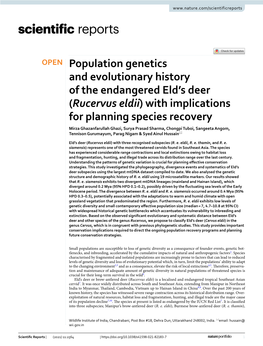 (Rucervus Eldii) with Implications for Planning Species Recovery