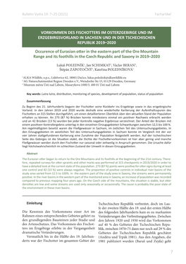 Vorkommen Des Fischotters Im Osterzgebirge Und Im Erzgebirgsvorland in Sachsen Und in Der Tschechischen Republik 2019–2020