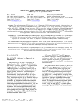 Analyses of U.S. and R.F. Depleted-Uranium Concrete/Steel Transport and Storage Cask for Spent Nuclear Fuel