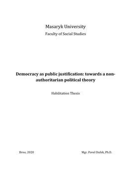 Democracy As Public Justification: Towards a Non- Authoritarian Political Theory