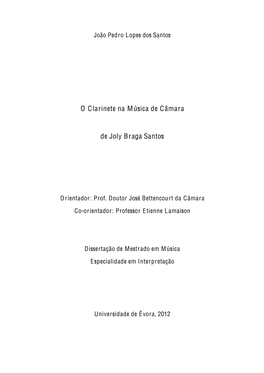 O Clarinete Na Música De Câmara De Joly Braga Santos !