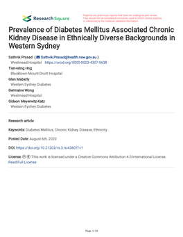 Prevalence of Diabetes Mellitus Associated Chronic Kidney Disease in Ethnically Diverse Backgrounds in Western Sydney