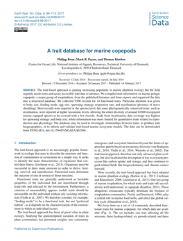 A Trait Database for Marine Copepods