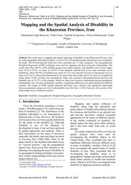 Mapping and the Spatial Analysis of Disability in the Khuzestan Province, Iran