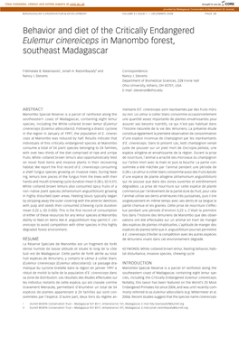 Behavior and Diet of the Critically Endangered Eulemur Cinereiceps in Manombo Forest, Southeast Madagascar