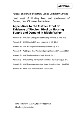 Appendices to the Further Proof of Evidence of Stephen Nicol on Housing Supply and Demand in Ribble Valley