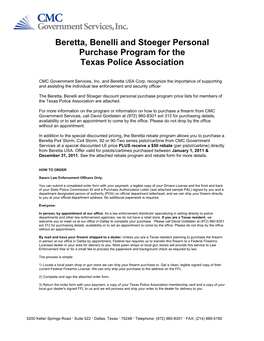 Beretta, Benelli and Stoeger Personal Purchase Program for the Texas Police Association