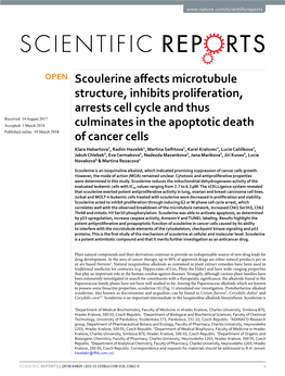 Scoulerine Affects Microtubule Structure, Inhibits Proliferation, Arrests Cell Cycle and Thus Culminates in the Apoptotic Death