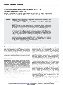 Novel Blood-Based, Five-Gene Biomarker Set for the Detection Of