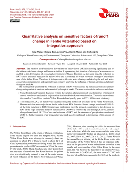 Quantitative Analysis on Sensitive Factors of Runoff Change in Fenhe Watershed Based on Integration Approach