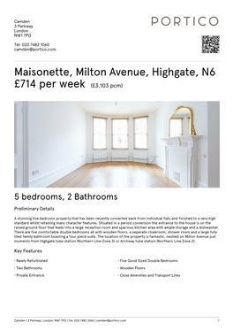 Maisonette, Milton Avenue, Highgate, N6 £714 Per Week