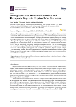 Proteoglycans Are Attractive Biomarkers and Therapeutic Targets in Hepatocellular Carcinoma