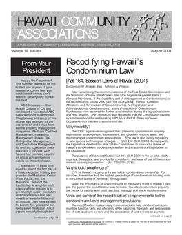 Recodifying Hawaii's Condominium