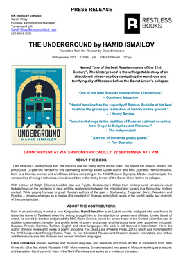 THE UNDERGROUND by HAMID ISMAILOV Translated from the Russian by Carol Ermakova