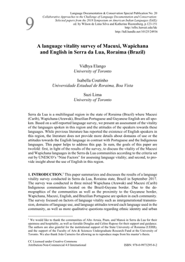A Language Vitality Survey of Macuxi, Wapichana and English in Serra Da Lua, Roraima (Brazil)