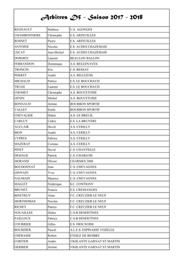 Arbitres D5 - Saison 2017 - 2018