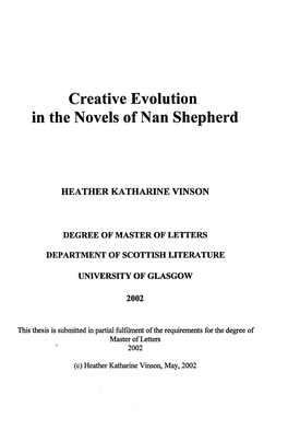 Creative Evolution in the Novels of Nan Shepherd