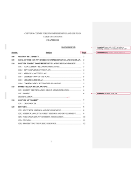 1 Chippewa County Forest Comprehensive Land Use Plan Table of Contents Chapter 200