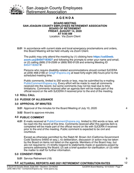 August 14, 2020 Board Meeting Agenda