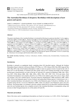 The Australian Byrrhinae (Coleoptera: Byrrhidae) with Descriptions of New Genera and Species